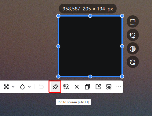 PixPinのスクリーンショットツールバーで画面に固定ボタンをクリック