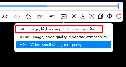 PixPinの再生プレビュー画面でGIF書き出し形式を選択